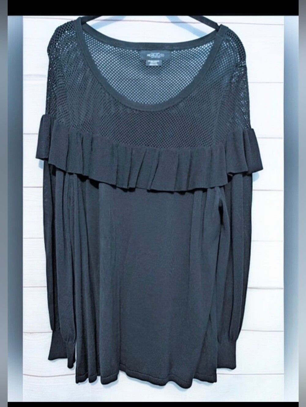 Michel Studio Elegant Mesh Knit , Balloon 🎈 Sleeve Crewneck Sweater 2X